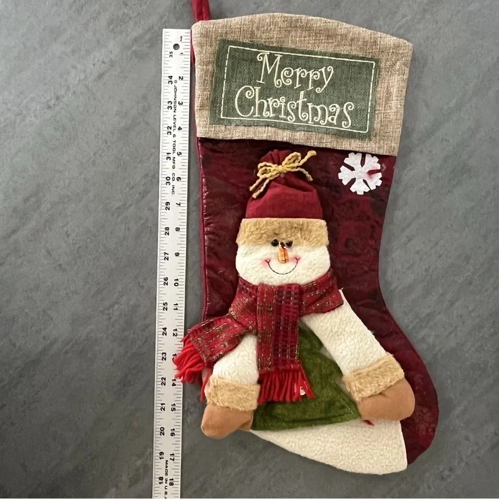 NEW Quality Detailed Fleece Snowman Merry Christmas With Scarf Stocking 17 x 9.5